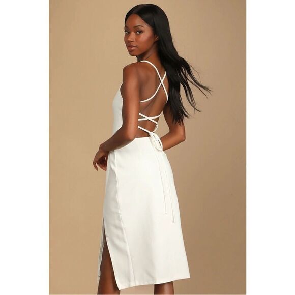 NWT Lulu’s Maple White Lace-Up Column Midi Dress - XS - Picture 3 of 5